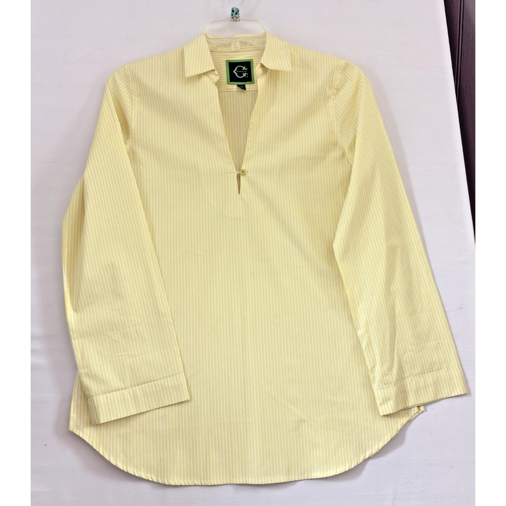 C. Wonder Womens Yellow White Striped Long Sleeve V-Neck Button Tunic Blouse M